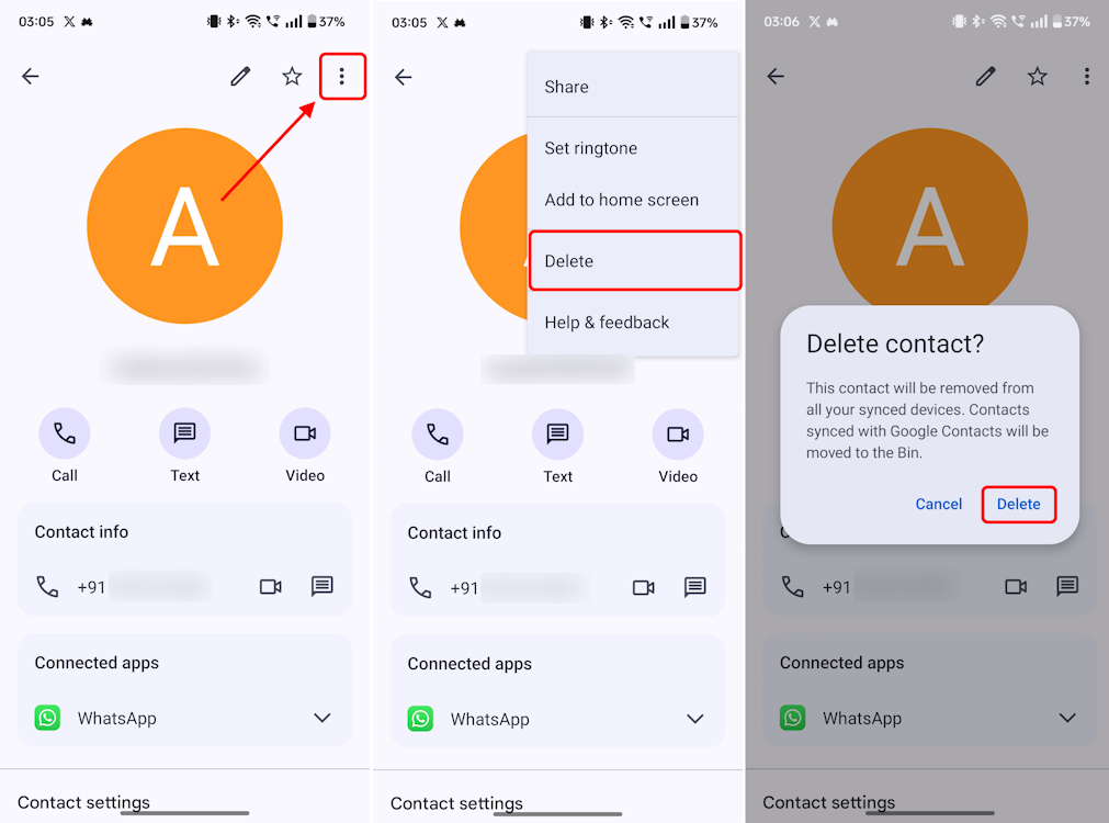 Deleting a WhatsApp contact through the address book