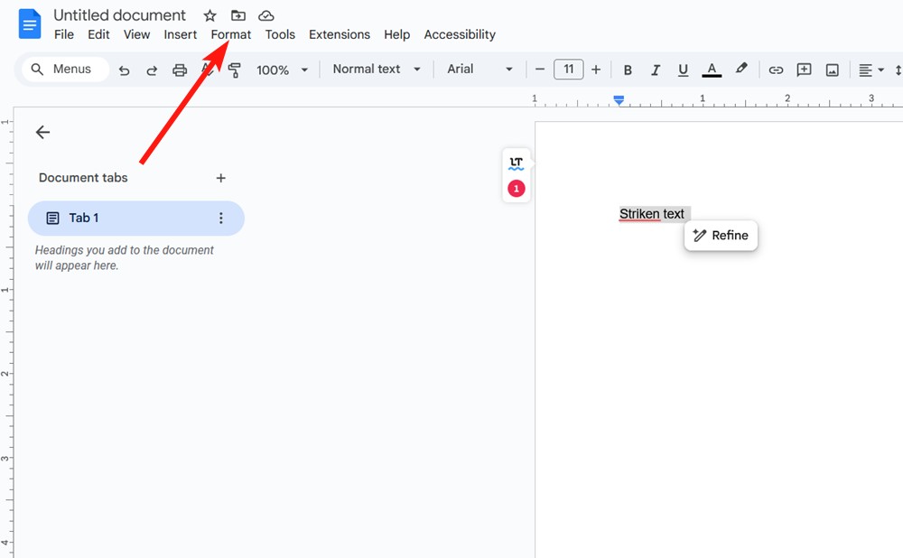 Google Docs Format Option