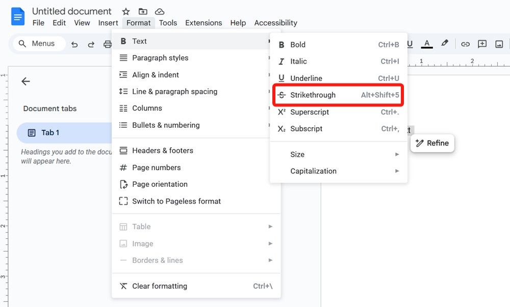 Google Docs Strikethrrough