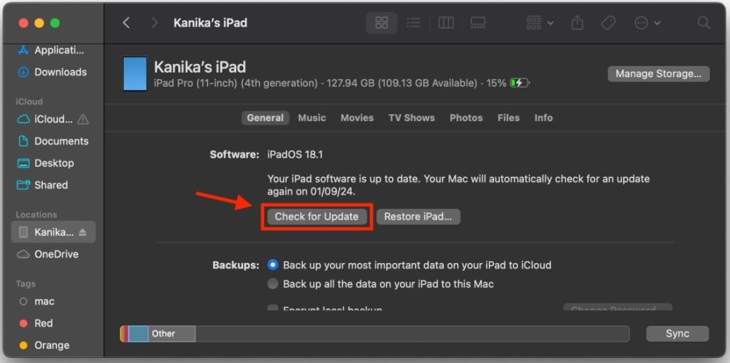 Update iPad using a Mac