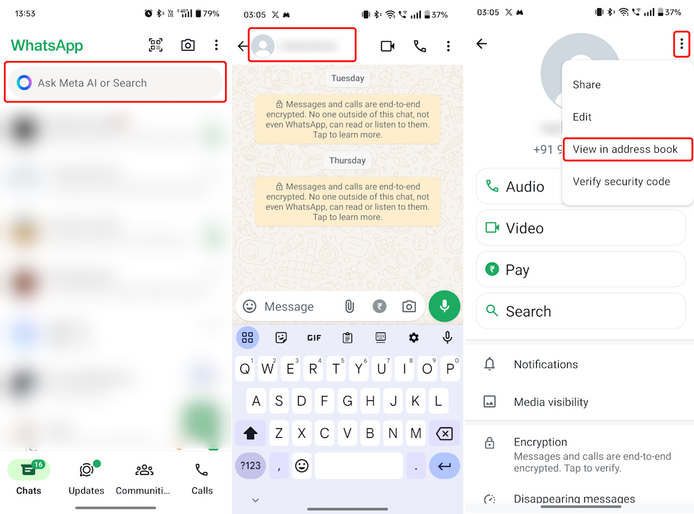 View a WhatsApp contact in address book on Android