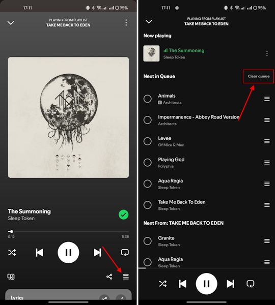 clear queue on spotify mobile app
