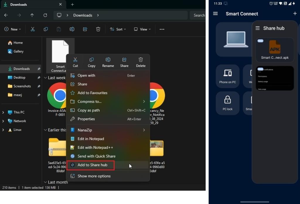 smart connect share hub in windows context menu