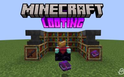 Anvils, bookshelves, looting enchanted books, sword and enchanting table in Minecraft