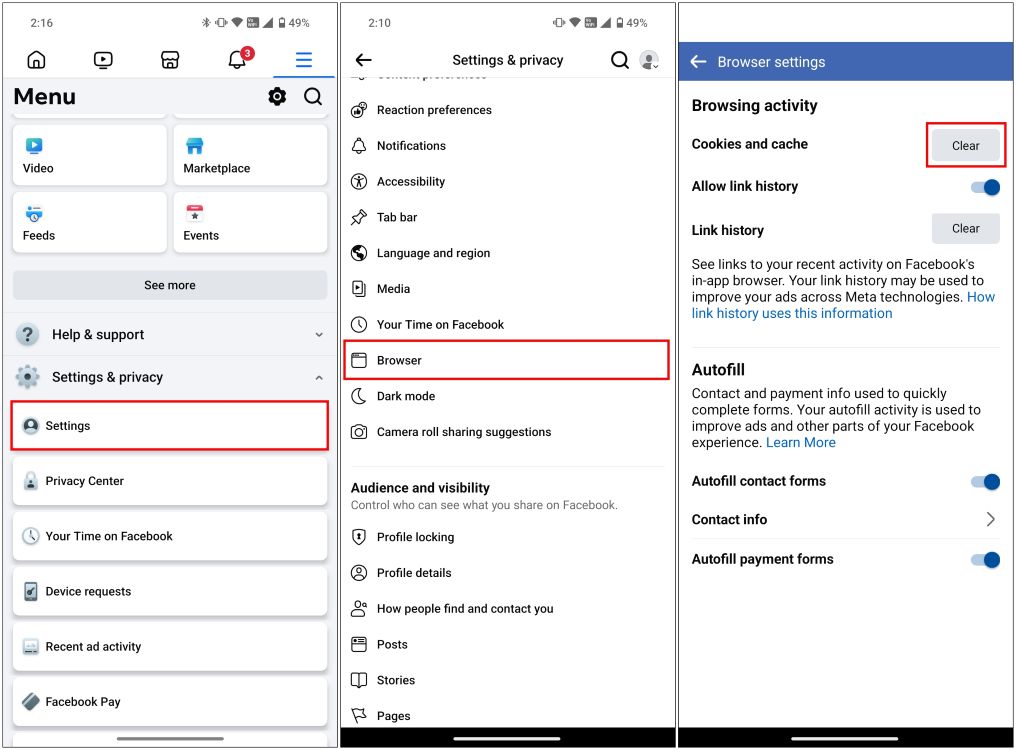 Clear Cache Facebook in the App