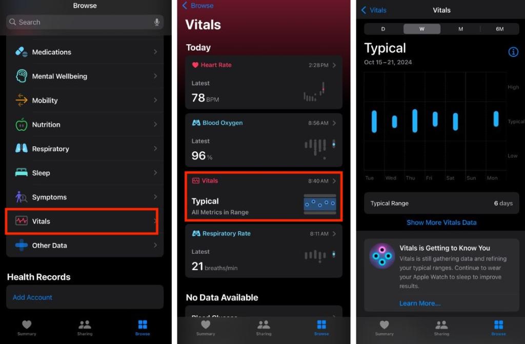 Vitals App on iPhone