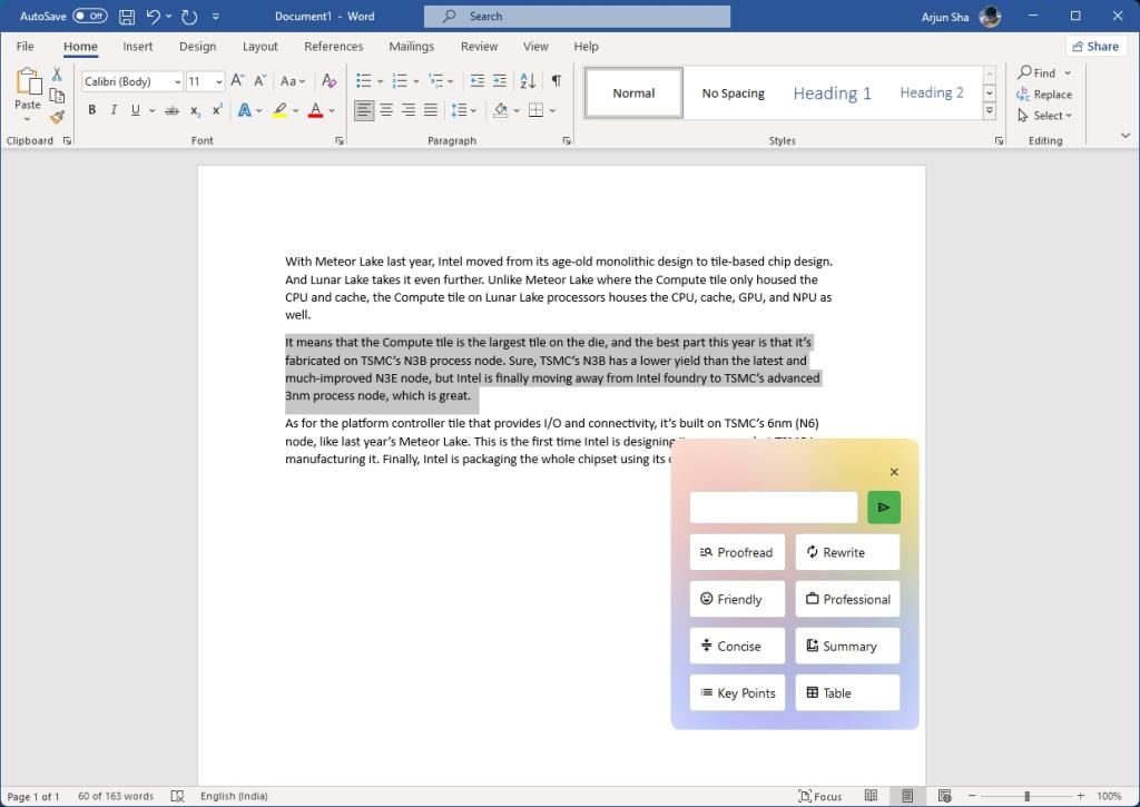 using writing tools in microsoft word