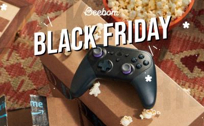 Amazon Luna controller placed on top of a Prime delivery box with Black Friday text at the top
