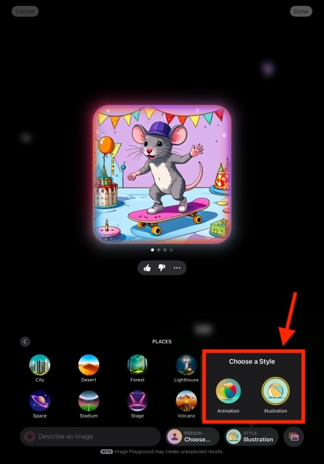 Animation and Illustration Styles in Image Playground app