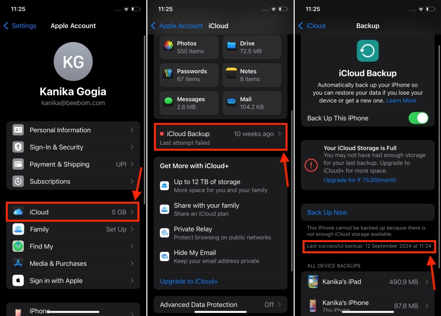 Check iCloud backup on iPhone