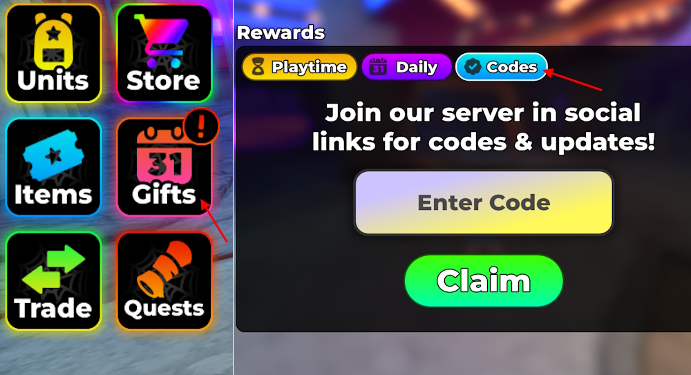 Opção de resgate de códigos em Horror Tower Defense