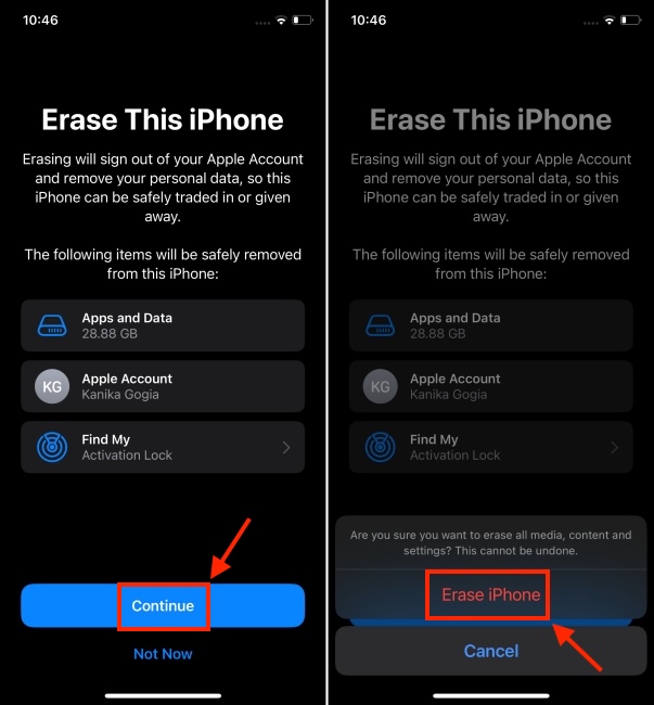 Erase iPhone Option in Settings