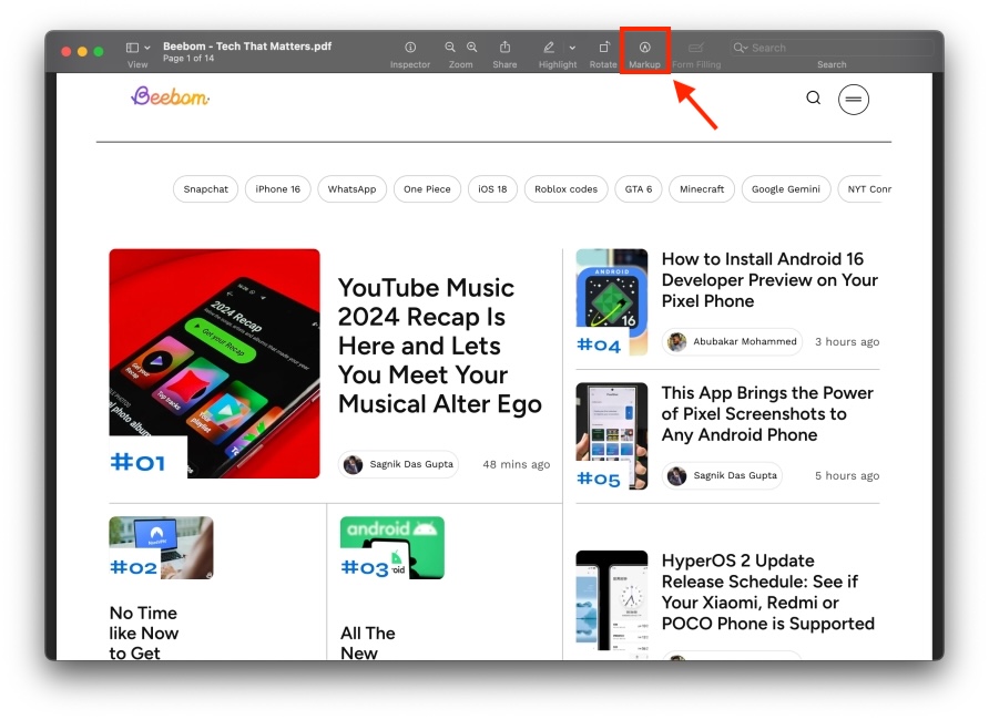 Markup Tools in Preview app on Mac