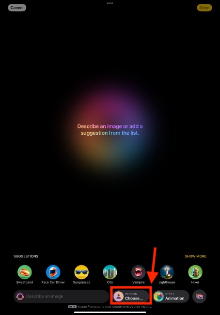 Person icon in Apple Intelligence Playground app