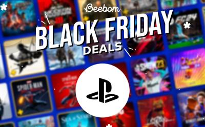 Image of playstation game library with the Playstation logo and Black Friday text at the top