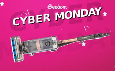 product image of Shark Vertex Vacuum Cleaner in front of a ping background with Cyber Monday text at the top