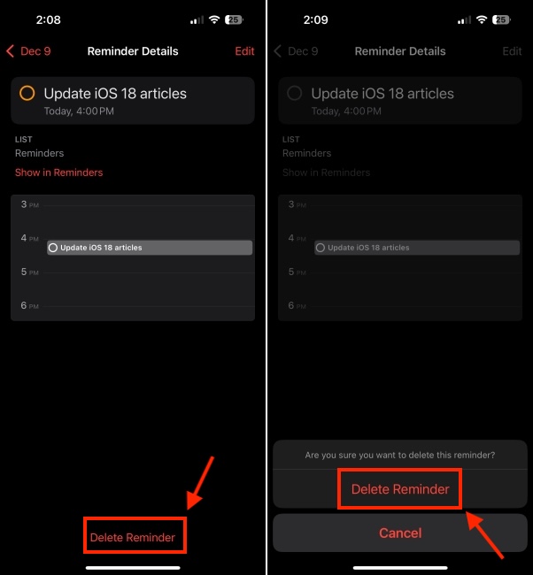 Delete Reminder in Calender app iOS 18