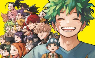 MHA final volume cover featuring Deku and his friends from Class A.