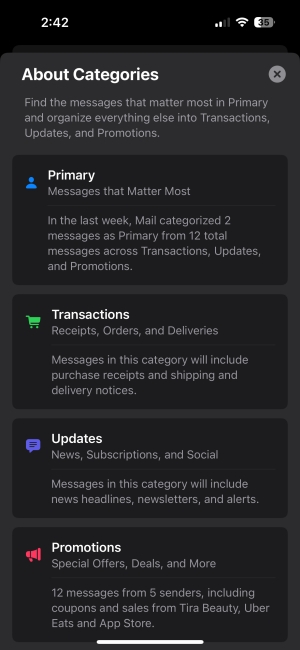 Mail Categorization in iOS 18.2