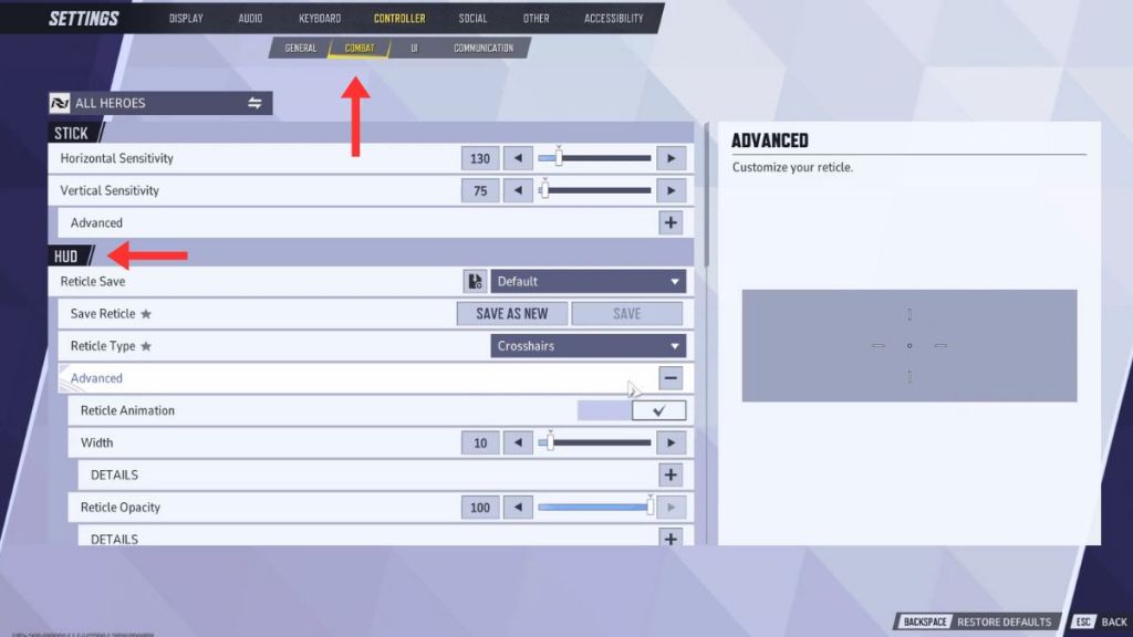 Changing crosshairs in Marvel Rivals