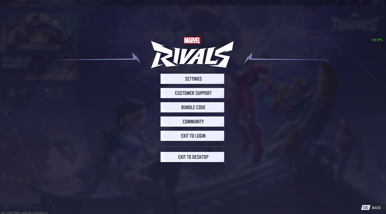 Marvel Rivals Menu