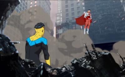 Mark and Omni Man fighting each other