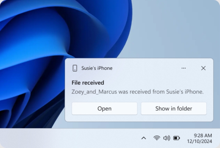 microsoft phone link transfer files iphone