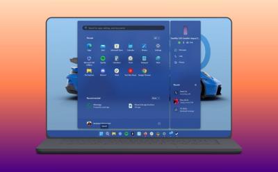 Laptop with Windows start menu and phone link companion