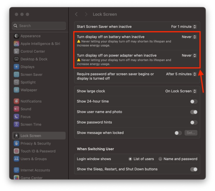 Battery Settings on Mac