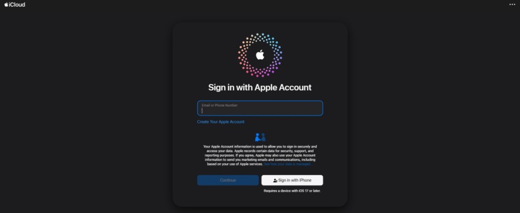 Sign in to your iCloud account on the website