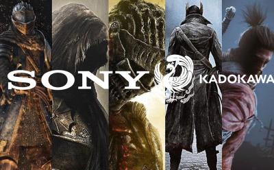 Sony and Kadokawa logo with all FromSoftware games