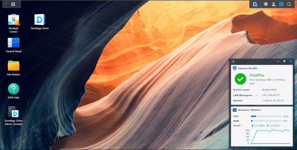 Synology DSM operating system home screen look