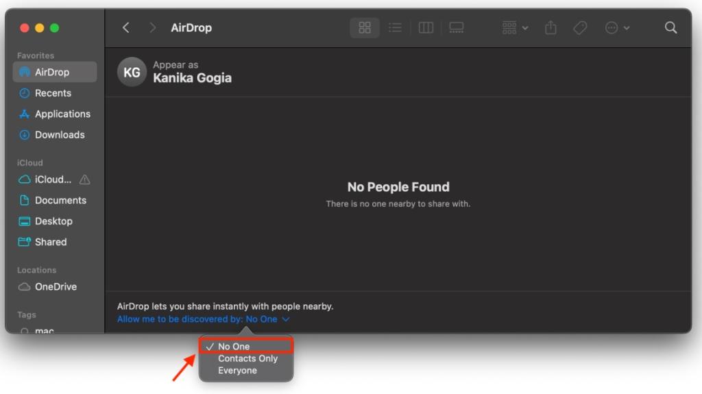 AirDrop Settings on Mac