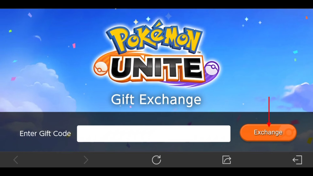 Pokemon Unite redeem button