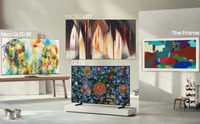 Samsung's lineup of 2025 TVs including The Frame series, QLED series, NEO QLED series, and MICROLED series