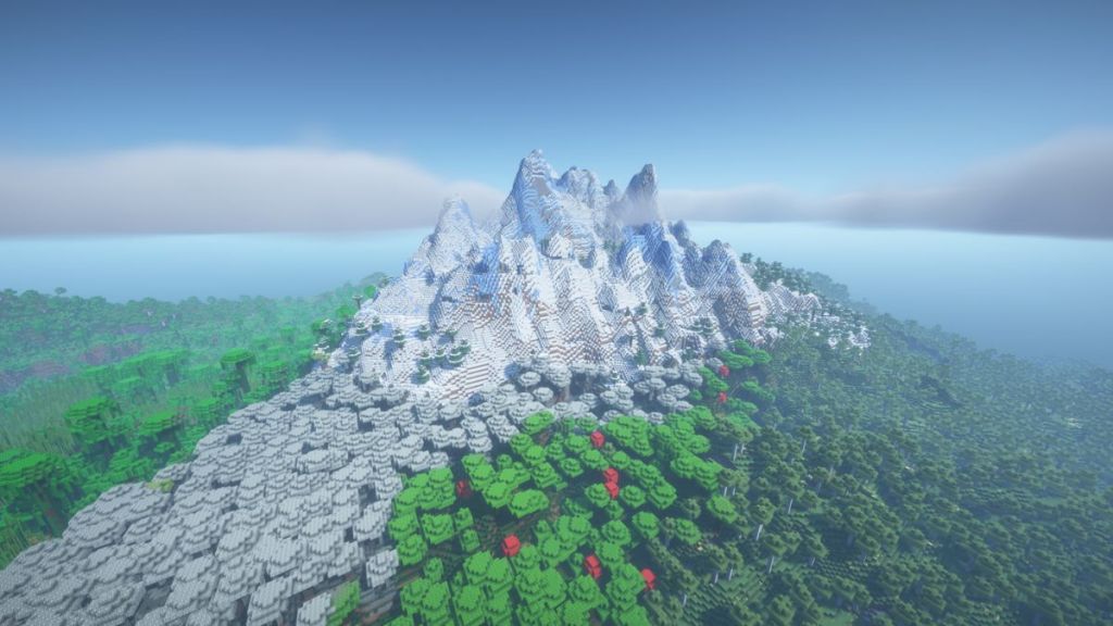 Snow Covered Peak with Forests