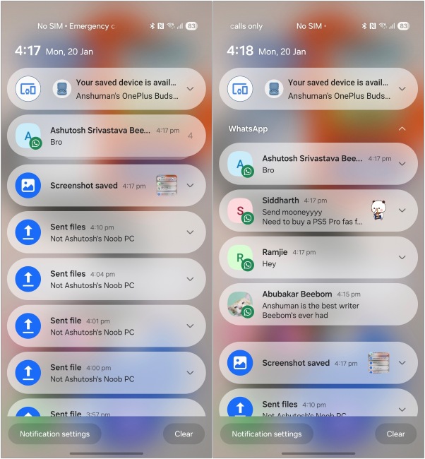 Stacked Notifications on One UI 7