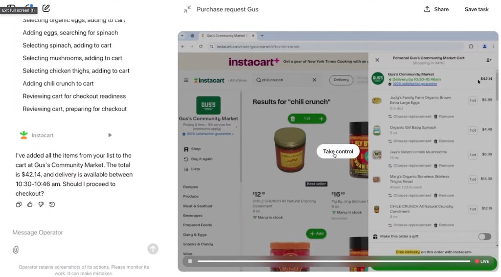 operator ai agent buying grocery on instacart