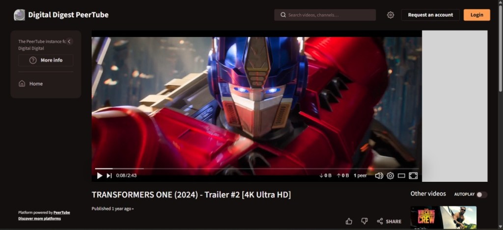 PeerTube Video playing screenshot