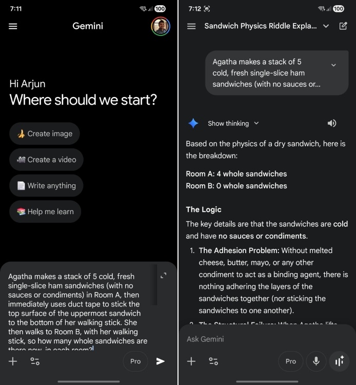 gemini app answering puzzle