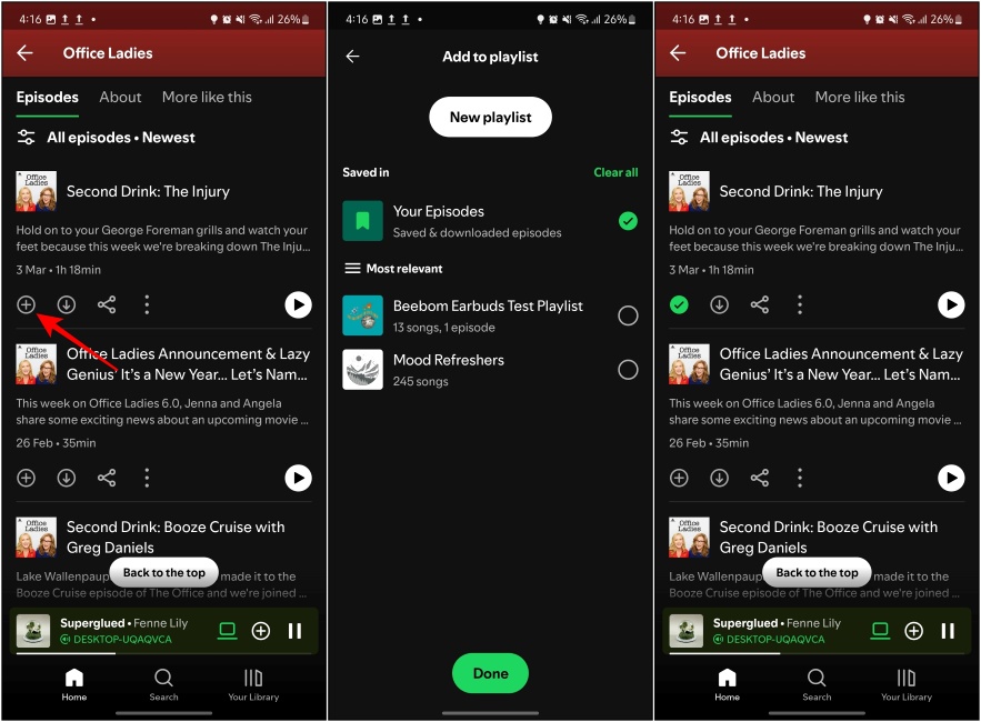 Adding Podcast Episode to Your Episode Playlist