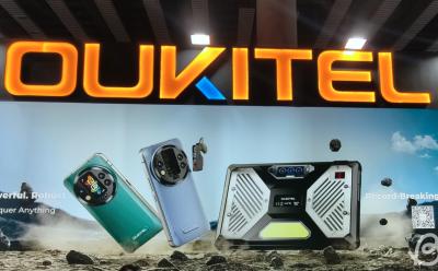 shot of the Oukitel logo and banner on display at MWC 2025