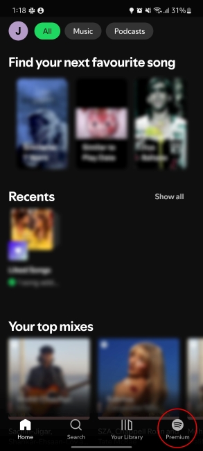 Spotify Premium Icon Highlighted in the Spotify App