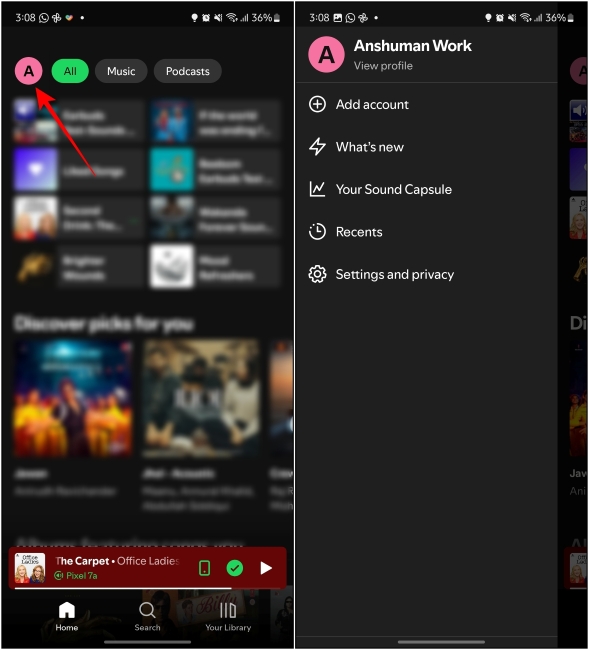 Spotify Profile Icon with letter A inside it