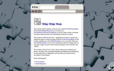 WikiWikiWeb Home page on a grey jigsaw background