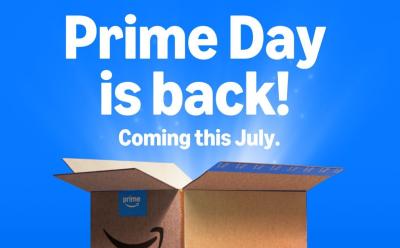 announcement poster for Amazon Prime Day with a box opened