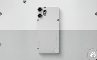 CMF Phone 2 Pro vertically lying down against a matching background