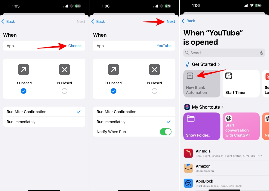 Configuring the automation to block selected apps