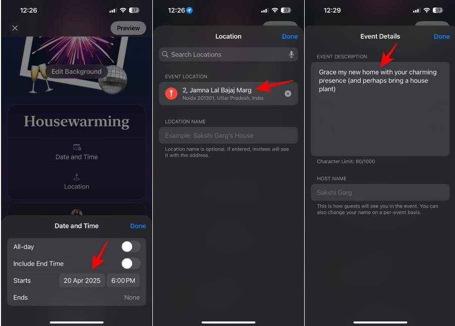 Configuring event details in Invites app