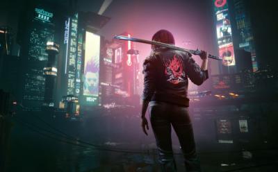 Female V overlooking Night City in Cyberpunk 2077